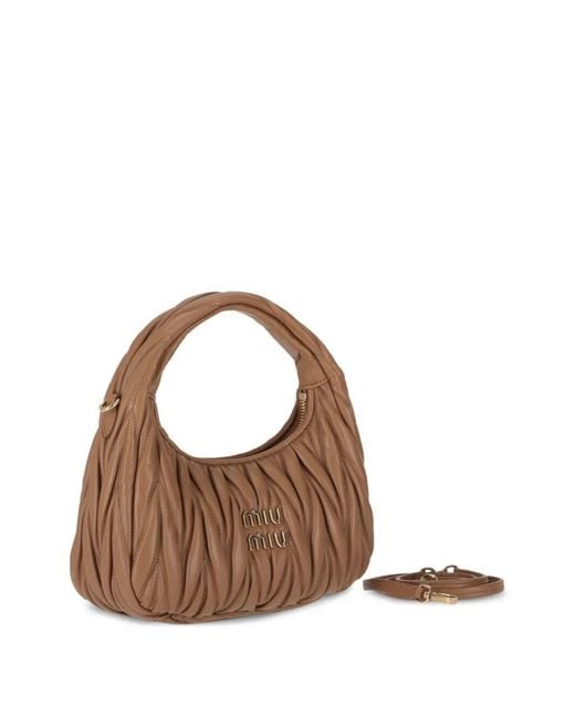 Miu Miu Brown Wander Matelassã Nappa Leather Small Hobo Bag