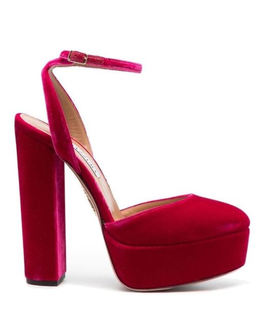 Aquazzura Leather So High Plateaus 140mm Sandals in Pink (Red) - Save ...