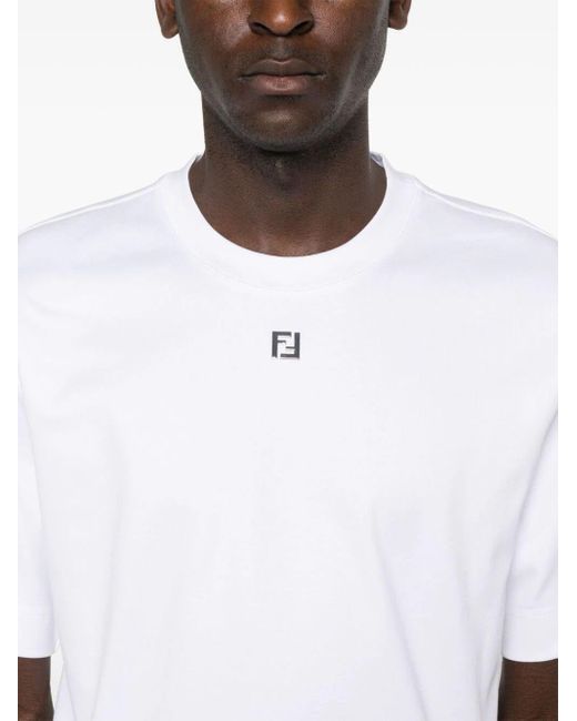 Fendi White Ff Plaque Cotton T Shirt for men
