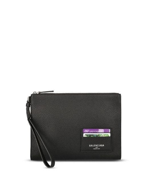 Balenciaga Black Leather Zipped Pouch for men