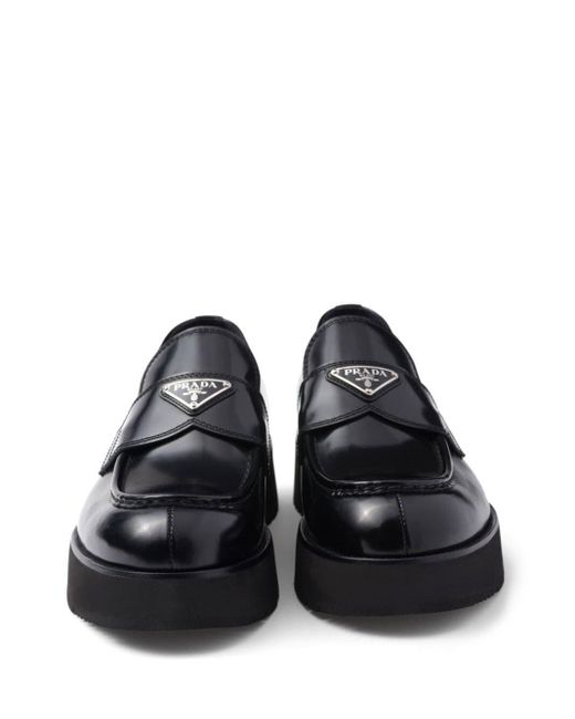 Prada Black Brushed Leather Loafers for men