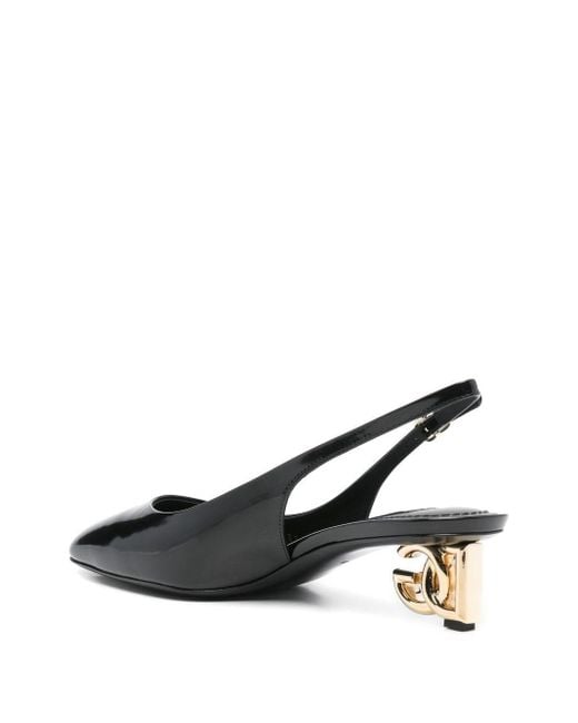 Dolce & Gabbana Black Logo-Heel Patent Leather Slingback Pumps