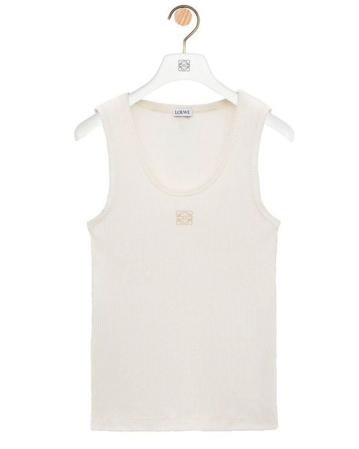Loewe White Anagram Ribbed Silk Tank Top