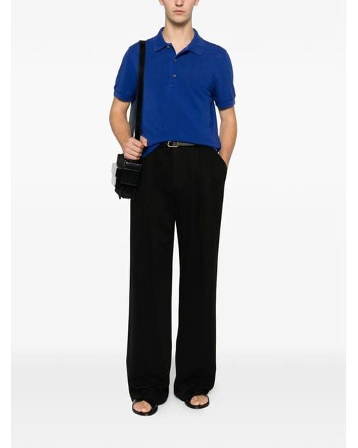 Tom Ford Blue Lyocell Piquet Short Sleeves Polo Shirt for men