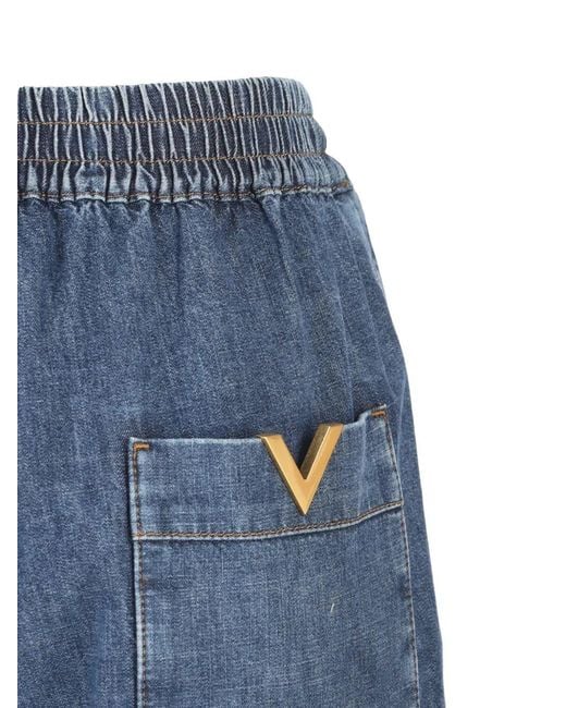 Valentino Garavani Blue Wide Leg Jeans With Elastic Waistband