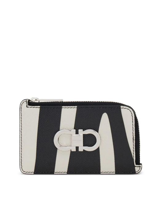 Ferragamo Black Zebra-Print Cardholder With Zip