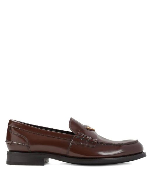 Prada Brown Brushed Leather Loafers for men