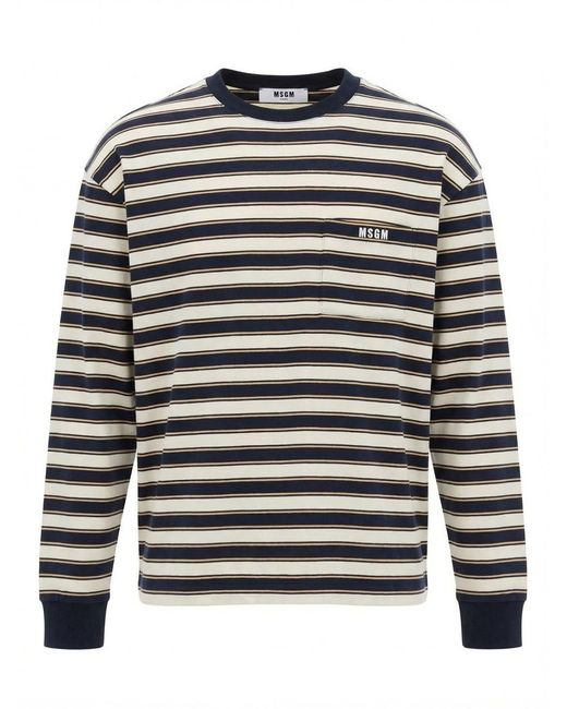 MSGM Gray Long-Sleeved Striped T-Shirt for men