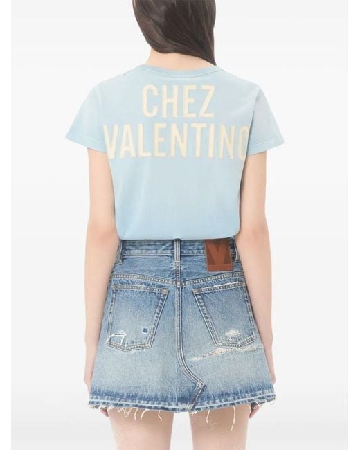 Valentino Garavani Blue Cotton Print T-shirt