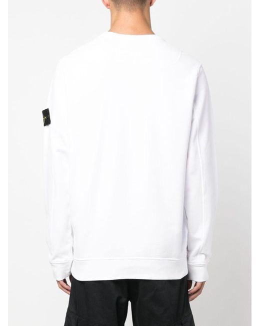 Stone Island White Garment Dyed Crewneck Sweatshirt for men