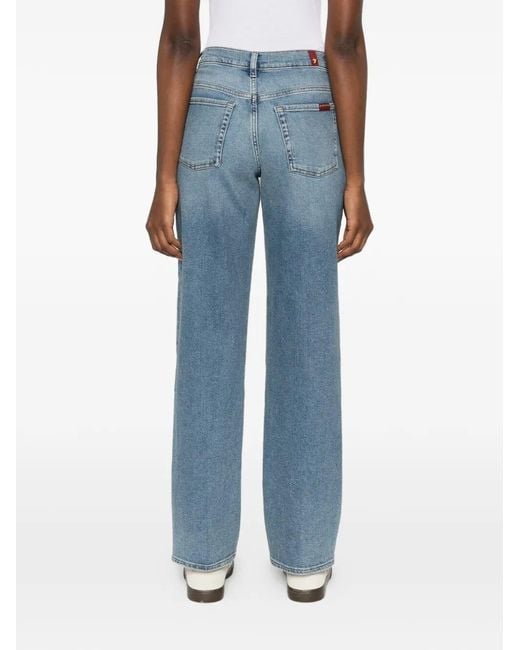 7 For All Mankind Blue Stovepipe Oceanstone Straight-Leg Jeans