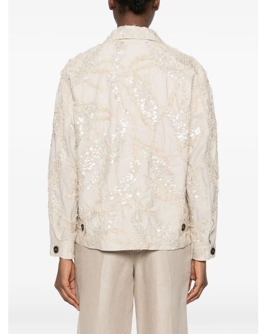 Brunello Cucinelli Natural Dazzling Seabed Embroidery Outerwear Jacket