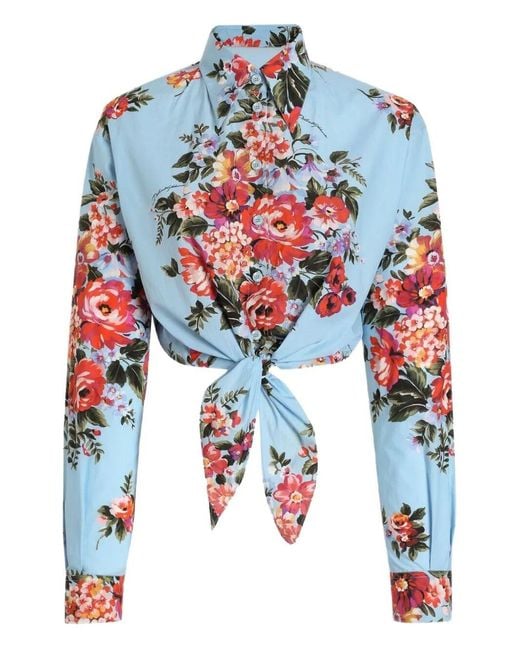 Dolce & Gabbana Blue Flower Print Cotton Shirt