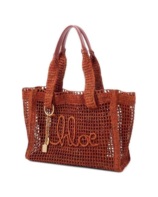 Chloé Red Eastwest Summer Banana Summery Raffia Tote Bag