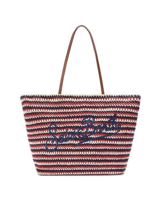 Mc2 Saint Barth Crochet Large Striped Tote Bag With Embroidered Logo