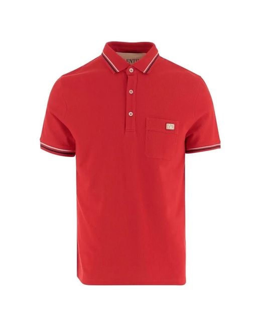 Valentino Garavani Red Cotton Piqué Polo With Vlogo Patch for men