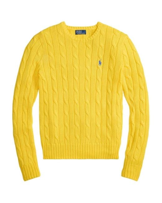 Polo Ralph Lauren Yellow Cable Knit Sweater With Logo