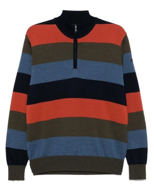 Paul & Shark Blue Striped Half Zip Wool Sweater for men