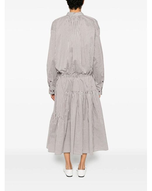 Dries Van Noten Gray Denvo Striped Silk-Blend Long Dress