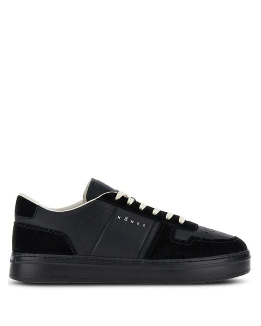 Hogan Black H-Tv Smooth And Suede Leather Sneakers Shoes for men