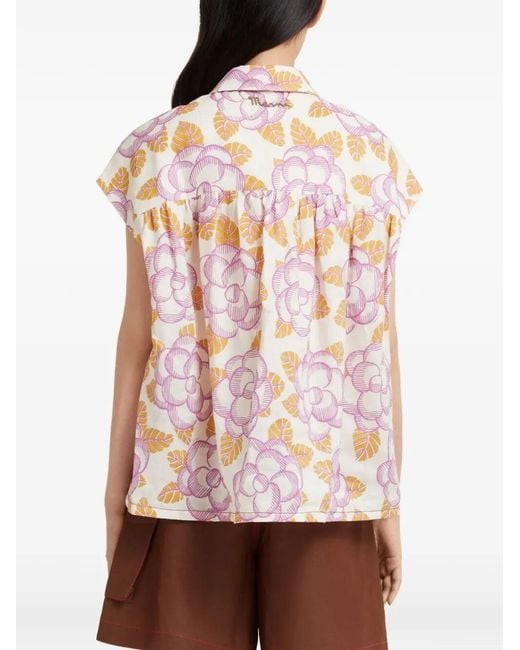 Marni Pink Floral Cap-Sleeved Shirt