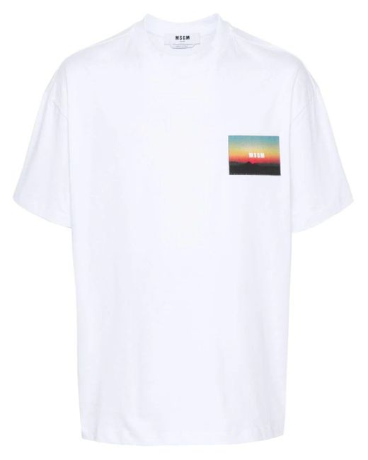 T-shirt con ricamo di MSGM in White da Uomo