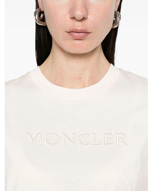Moncler White Embroidered Logo T-Shirt