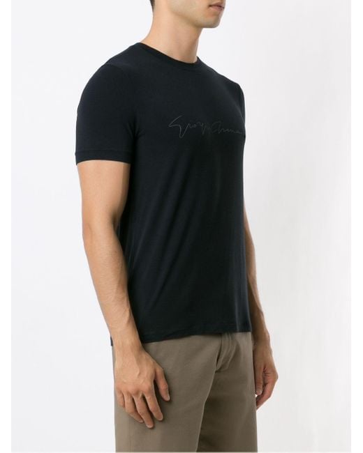 Giorgio Armani Black Asv Stretch-Viscose T-Shirt With Signature Logo Clothing for men