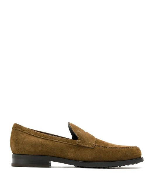 Tod's Green Penny Loafers In Suede With Rubber Sole And Pins for men