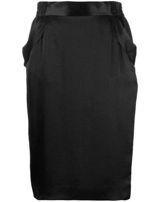 Saint Laurent Black Satin-finish Silk Pencil Skirt