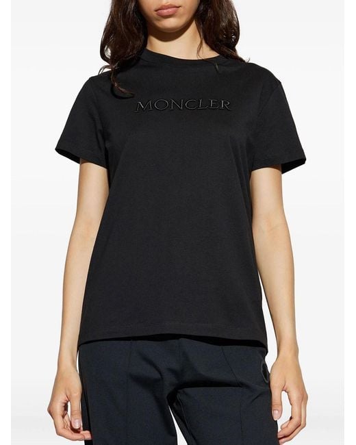 Moncler Black Embroidered Logo T-Shirt