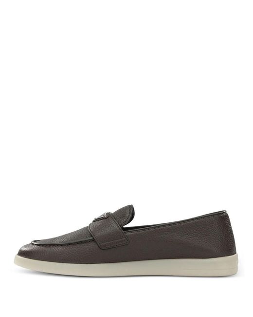 Prada Gray Grained Leather Loafers for men