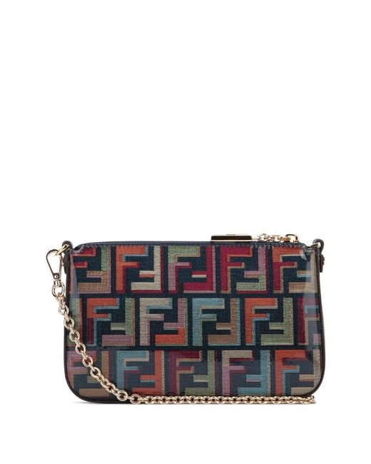 Fendi Gray Multicolor Ff Vitrified Fabric Chain Pouch Baguette