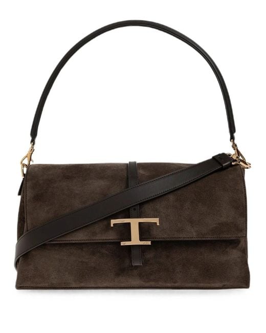 Tod's Black Small Flap T Timeless Suede Bag