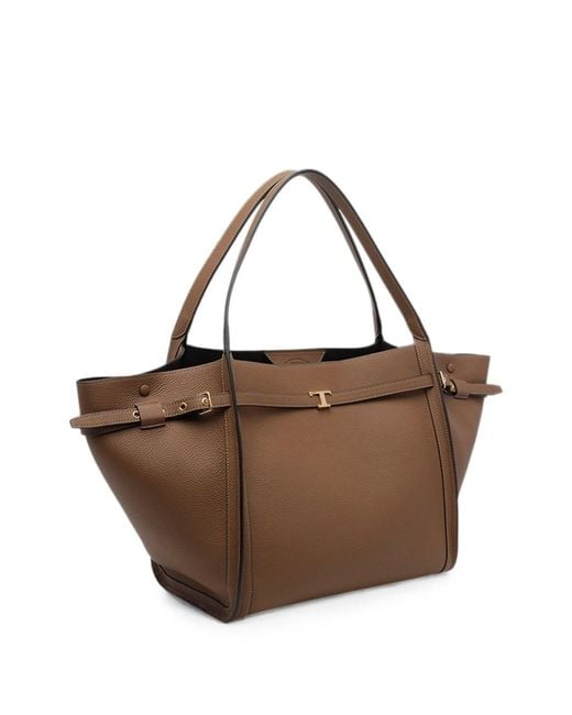 Tod's Brown Medium T Signature Leather Shopping Bag