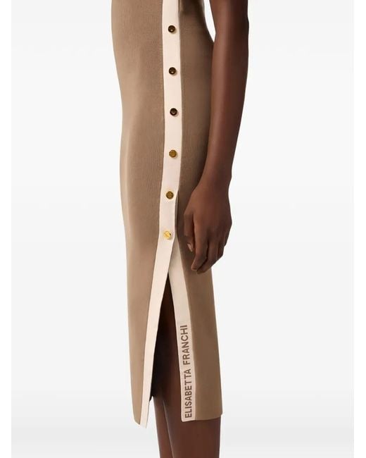 Elisabetta Franchi Brown Sleeveless Knit Midi Dress With Shiny Viscose Bands