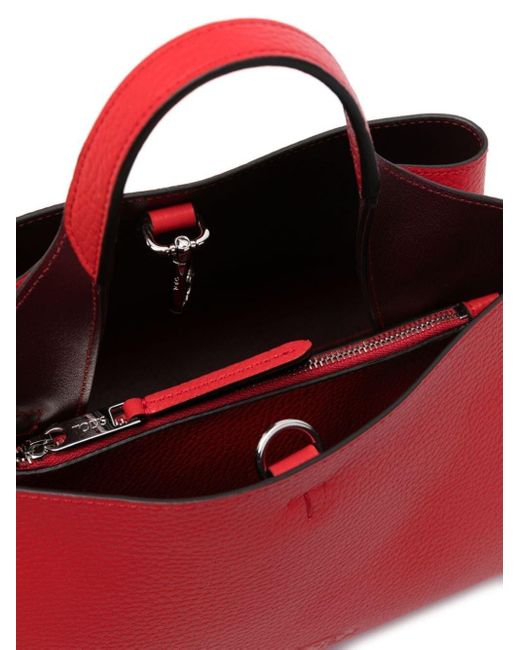 Tod's Red Logo-pendant Leather Tote Bag
