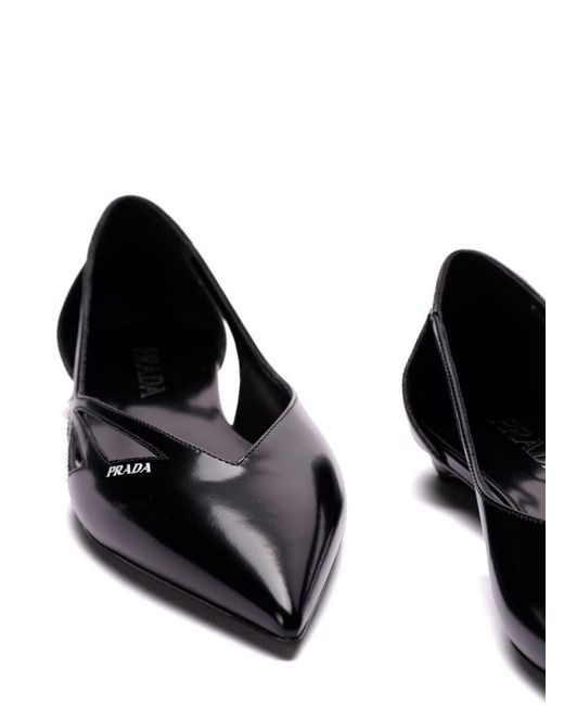 Prada Black 15Mm Cut-Out Leather Ballerina Shoes