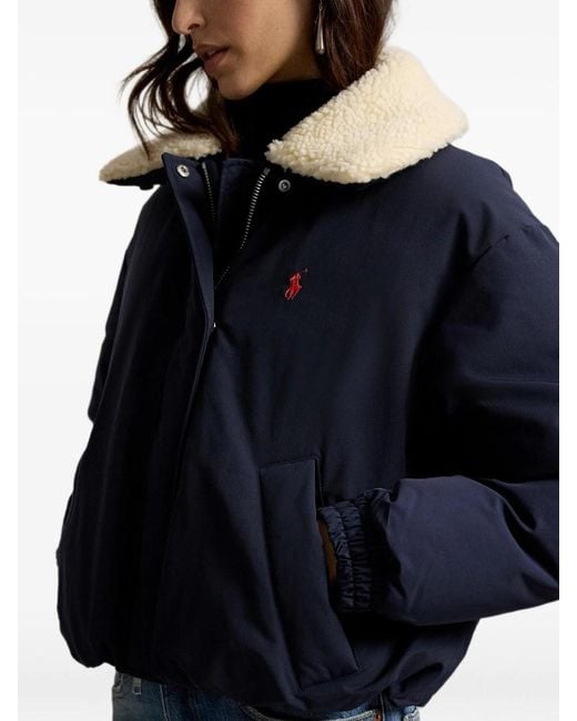 Polo Ralph Lauren Blue Windjacket With Shearling Collar
