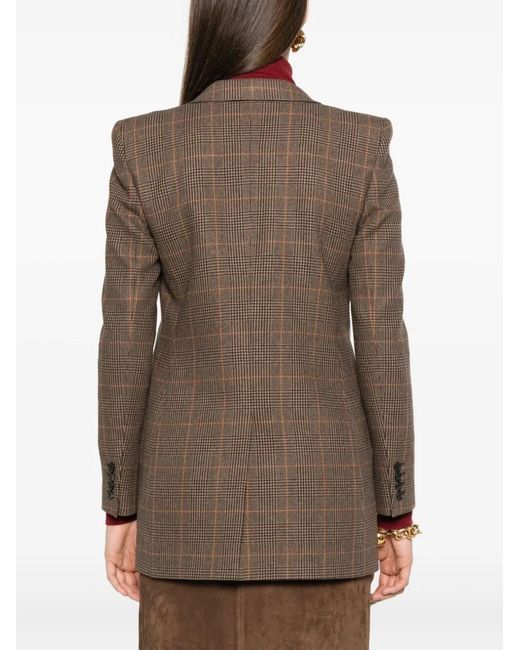Saint Laurent Brown Checked Single-Breasted Blazer