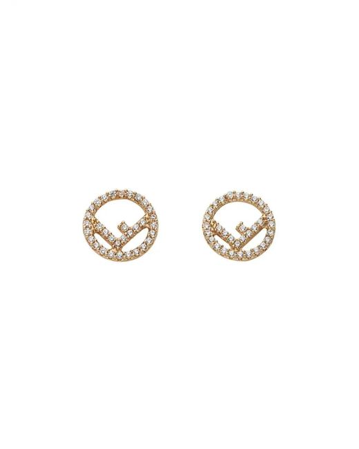 Fendi White Embellished Logo Earrings