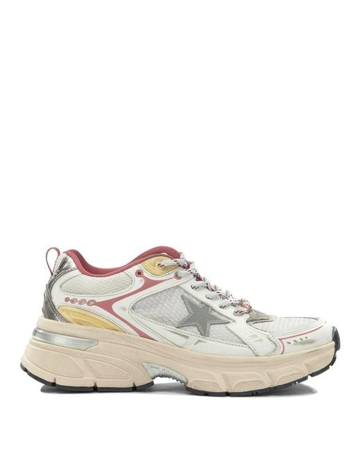 Golden Goose Deluxe Brand White Lightstar Leather And Mesh Sneakers With Tpu Star