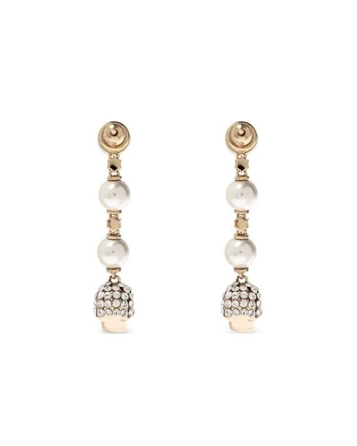 McQueen White Skull Earrings With Pearl