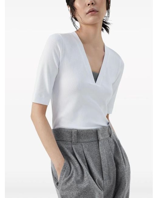 Brunello Cucinelli White V-Neck T-Shirt