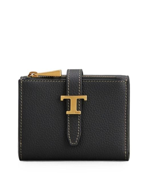 Tod's Black Leather Wallet With Strap And Mini T Timeless Accessory