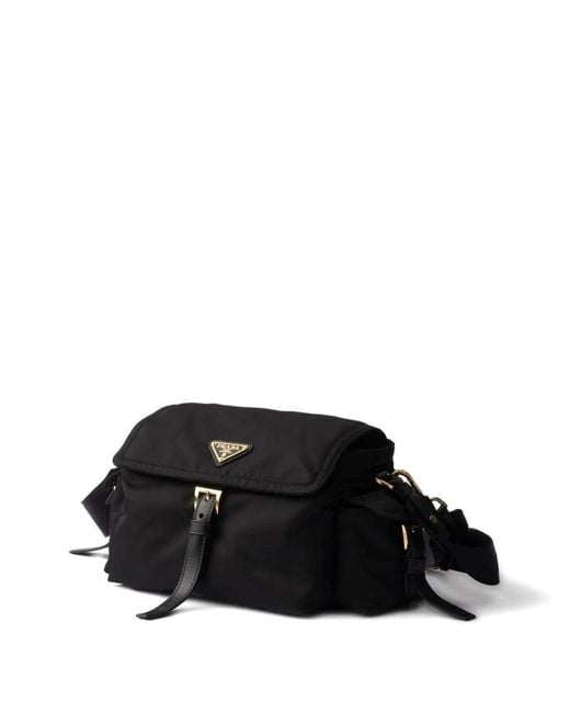 Prada Black Explore Medium Re-Nylon Shoulder With Flap Bags