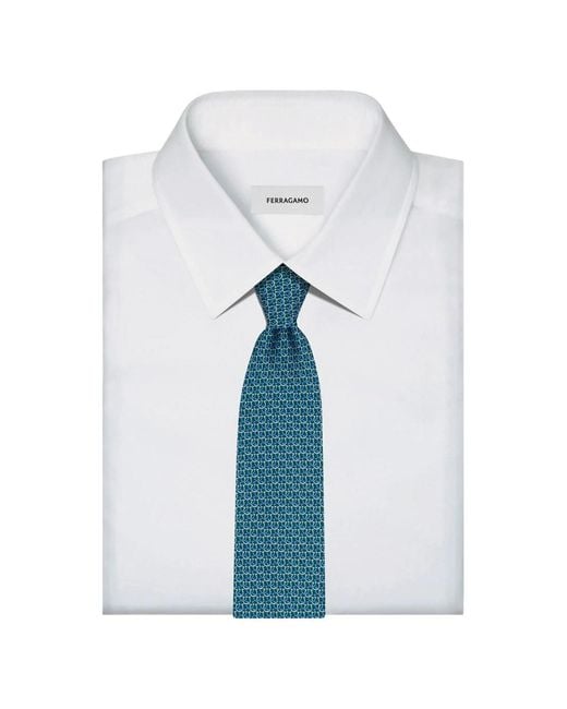 Ferragamo Blue Gancini Links Print Silk Tie for men