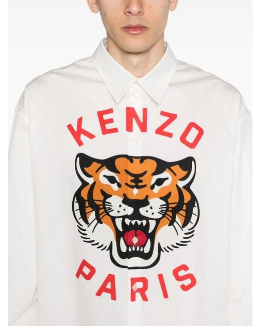 KENZO White Tiger Print Shirt for men