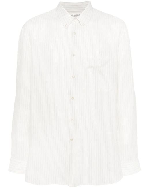 Camicia a righe con ricamo di Saint Laurent in White da Uomo