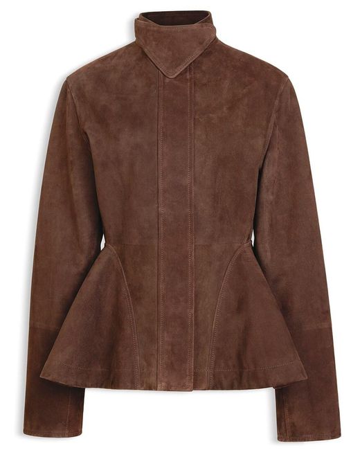 Alaïa Brown Peplum Cut Suede Goat Leather Jacket